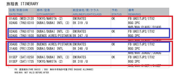 アルゼンチン旅行往復航空券